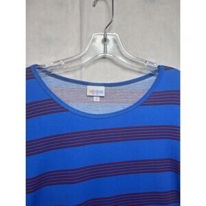 Lularoe Shirt Women's XL Blue Red Striped Tunic Stretchy Short Sleeve Casual Top
